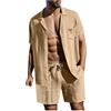 Bauzuoyo Set da 2 Pezzi da Uomo Estivo in Lino Pigiama Casual Elegante Completo di Shorts e T-shirt Set da Tempo Libero Elegante in Tinta Unita, a Maniche Corte, Camicia con Bottoni, Colletto con