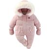 BRONG Bambino Inverno Tuta Da Neve Bambina Vello Pagliaccetti Con Cappuccio Tuta Infante Ragazzi Ragazze Caldo Cerniera Capispalla Con Guanti Rosa 12-18 Mesi