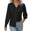 Rapbin Camicia da donna in raso con scollo a V a maniche lunghe camicette da donna in seta button down 2026 casual top ufficio camicie da lavoro, Nero , L