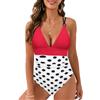 JFAN Costume Intero Donna Moda Stampa Push Up a Vita Alta Costumi Spaghetti Spalline Scollo a V Costume da Bagno Senza Schienale Beachwear，Rosso + Pois L