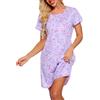 MIA LUCCE Camicia da notte da donna Estate cotone camicia da notte donna estate morbida stampa abiti vestiti vestaglia da casa signora S-XXXL, Stella viola, S