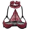 EROS VENEZIANI Reggiseno Mezza Coppa con Ferretto, Tulle Nero e Pizzo Bordeaux, Made in Italy, 3053