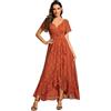 Ever-Pretty Abiti da Sposa Laccio Donna Lungo Vestito da Mamma Scollo a V Gonna Asimmetrica Maniche Corte Arancione 46