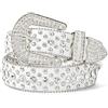 LEACOOLKEY - Cintura unisex, alla moda, con strass, con borchie, in pelle sintetica (PU), adatta per jeans, B-bianco, L