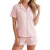 LUBOT Set Pigiama 100% Cotone per Donne Signore, Pigiama a Maniche Corte Ricamato con Bottoni, Set Pigiama da Due Pezzi per Signore, Abbigliamento da Notte e da Svago, S-XXL, XXL