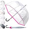 COLLAR AND CUFFS LONDON Raro Automatico - Ombrello Trasparente a Cupola Pioggia Robusto | Ombrello Classico Chiaro Antivento Donna Uomo Adulti - Fibra di Vetro - Con Bordo Forte - Rosa