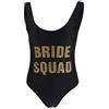 Zalati Donna One Piece Costume da Bagno Sposa Lettera Stampa Costume da Bagno Alto Taglio Bikini - Nero, Taglia L, Bride Squad