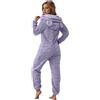 Duohropke Tuta da donna, morbida, tuta intera e morbida, pigiama, invernale, calda, in peluche, per dormire, pigiama, con orecchie d'orso, con cappuccio, Lilla, S