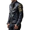 HiFacon Giacca da uomo in pelle nera con bandiera del Regno Unito Cafe Racer Union Jack