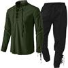 Generic Gilet Medievale da Uomo con Camicia di Lino, Pantaloni e Cinturino alla Caviglia - Set di Abbigliamento Medievale - Tuta Sabbia, Ag., XXL