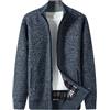Générique Cappuccio Autunno e Inverno Uomo Casual Stand e Pile Addensato Caldo Maglia Cardigan Maglione Cappotto Felpe Uomo con Cerniera, blu, XXXL