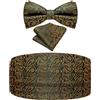 Ailisus Set papillon e fascia per cummerbund Paisley floreale smoking fascia per uomo con papillon prelegato tasca quadrata matrimonio gala, Oro verde., Taglia unica