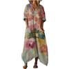 Gienslru Vestito Estivi Donna Lunghi Boho Chic in Lino Effetto Scollo a V Maniche a 3/4 Abito Maxi Vestiti Vintage con Tasche Elegante e Comodo Kaftan Mare Vacanza Estate Taglie Forti Curvy Copricostume
