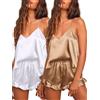Ekouaer 2 Pezzi Pigiama da Donna in Raso Estivo Sexy Pigiama Set in Seta Canotta e Pantaloncini con Volant, S