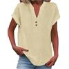 Generic Camicie estive da donna in lino 2026 alla moda colletto alla coreana mezza abbottonatura in mussola top da donna a maniche corte in garza primaverile tuniche in cotone con scollo a V Vcation tinta