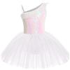 IMEKIS Vestito da Ballo per Bambina con Paillettes Principessa con Una Spalla Increspatura Body Ginnastica Balletto Dancewear con Gonna in Tulle Costume da Ballo Danza Bianco 9-10 Anni
