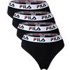 FILA Perizoma da donna - Confezione da 4 slip con logo, cotone elasticizzato, Nero , M
