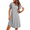 Ekouaer Camicie da Notte Donna in Cotone Camicia da Notte Estiva Donna Scollo a V Bottoni Davanti Camicie da Notte Allattamento,Strisce Grigie Bianche,XL
