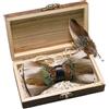 NJIEzhao Farfallino donna Accessori da uomo fatti a mano con papillon in piume e scatola di legno for la festa compleanno(Color6)