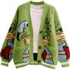 Leyoutx Cardigan lavorato a maglia da donna con ricamo a maglia a maglia con motivo di anatra in stile cartone animato con bottoni, Colore Matcha, XL