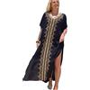 YouKD Estate Cotone Ricamato Floreale Allentato Caftan Boho Beach Bikini Copertura Up Dress Plus Size Robe per le Donne, L Oro Nero, Etichettalia unica