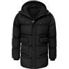 heekpek Giubbotto Invernale Uomo Cappotto con Cappuccio Idrorepellente Lungo Giacca Imbottito in cotone Giacconi Invernali Parka da Sci Snowboard Trekking, Nero, L