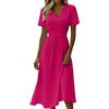 Generic Abito estivo da donna, lungo, elegante, sciancrato, leggero, linea ad A, con scollo a V, vita alta, traspirante, a maniche corte, da spiaggia