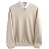 Adhdyuud - Maglione da uomo invernale in lana merino, con scollo a V, a maniche lunghe, in cashmere spesso, in maglia, Beige, XL