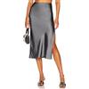 Odizli Gonna in raso da donna con spacco, elegante, vintage, estiva, a vita alta, elastica, a linea midi, grigio., XL