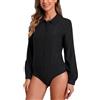 Allegra K Donna Body Camicia Ufficio a Maniche Lunghe con Bottoni | Colletto Peter Pan Body Suit Top Leggero Leotard Camicia Ufficio Professionale Colloquio