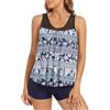 Adigaber Costume da Bagno a Due Pezzi Mesh Donna Tankini Set Removable Reggiseno Stampa Floreale Donna Beachwear Swimwear