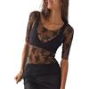EMOTTOS Top Sexy da Donna in Pizzo, Manica Corta in Rete Trasparente Stampata a Fiocchi, Tuta da Donna con Scollo Rotondo, Body Sexy Femminile, Abbigliamento da Club(A1-Black)