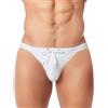 AIEOE Slip da bagno da uomo con scollo alto e coulisse, sexy, a vita bassa, bianco, XL