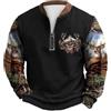 Generisch Maglione da uomo con stampa fotorealistica cervo - Maglia a maniche lunghe in stile caccia e outdoor, felpa con motivo naturale, Stil_x01 Nero, 4XL