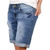 Generic - Jeans da donna con risvolto in denim, lunghi al ginocchio, elasticizzati, strappati, a vita alta, bermuda da donna, estate, blu, XL