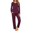 Jahetuul Pigiama Donna Cotone Lungo Pigiami Due Pezzi da Donna Invernale Maglia con Aperto Davanti e Bottoni e Pantaloni Lunghi con Tasche Comodo Casual