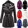 IQYU Trench - Cappotto invernale da donna, nero, corto, lungo, in lana, con cintura, con cappuccio, in lana, taglie forti, per le mezze stagioni, invernale, elegante giacca a vento