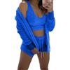 WIWIDANG Cozy Knit Set 3-Piece, Pigiama da donna in pile peloso caldo e sexy, completo in 3 pezzi, set di pantaloncini con top corto e soffice