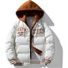 Juankrynord Giacca da Baseball con Cappuccio Spessa Finta da Uomo in Due Pezzi, Maglia da Baseball con Cappuccio Calda e Spessa, Maglia da Baseball Invernale con Ricamo di Lettere Calde (Bianco,L)