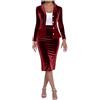 HAOLEI Completo Donna Elegante con Gonna in Velluto Dorato Giacca da Cerimonia Curvy Blazer a Maniche Lunghe Due Pezzi Elegante Suit Ufficio e Lavoro