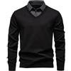 Generisch Maglione da uomo 2 in 1, a maglia, con colletto a camicia, maglione a V, da uomo, a maniche lunghe, leggero, casual, invernale, a maniche lunghe