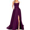 Generic Abito da Ballo Lungo Elegante per Donna Stile Impero con Scollo a U e Maniche Senza Vestito da Cerimonia con Cintura e Spacco Scollo Rotondo e Manica Lunga Ideale per Eventi Formale