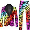 Generisch Pride, vestito da uomo arcobaleno, 2 pezzi, sportivo, con coriandoli, da uomo, anni '80 '90, per feste al neon, per carnevale, feste a tema, slim fit, abbigliamento hippie
