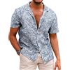 COOFANDY Uomo Camicia Hawaii Estate Lino Maniche Corte Cotone Casual Button Down Azzurro S