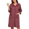 Lovasy Kimono Corto da Donna con Cerniera Accappatoi in Maglia Waffle Vestaglia kimono Morbido e Leggero al Ginocchio Accappatoio con tasche