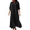 HEONSATI Vestito Casual Manica Corta da Camicia Vestiti Lino Donna Abito Estivi Sciolto Comodi Morbido Abiti al Ginocchio Larghe Comodo Boho Abito Elegante Cotone Vestiti da Spiaggia Traspirante Taglie Forti