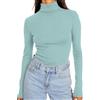 DUOEASE Maglia Donna Slim Fit Casual Basic T Shirt Termica Tinta Unita Collo Alto Magliette Donna Manica Lunga(Turchese XS)