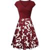 EFOFEI Donna Abito Swing a Maniche Corte Abiti Vintage Anni '50 Abito Estivo da Spiaggia A Fiori Borgogna S
