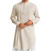 RUMAOZIA Caftano, camicia da uomo in cotone e lino, elegante, a maniche lunghe, tinta unita, lunga, in lino, casual, vestibilità normale, estiva, musulmana, da notte, cachi, M