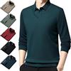 Generico Men's Faux Two Piece Striped Lapel Long-Sleeve Top, Business Casual Polo Top Knitted Sweater (Dark Green,L)